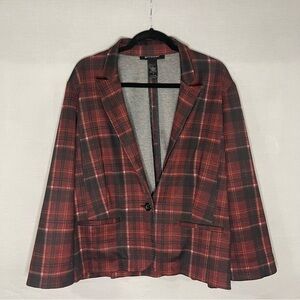 Ashley Stewart Women's Red Plaid Blazer Dark Academia Size 16‎ Plus Size